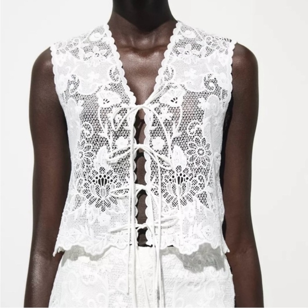 ZARA | Embroidered Tie Vest sz M NWT